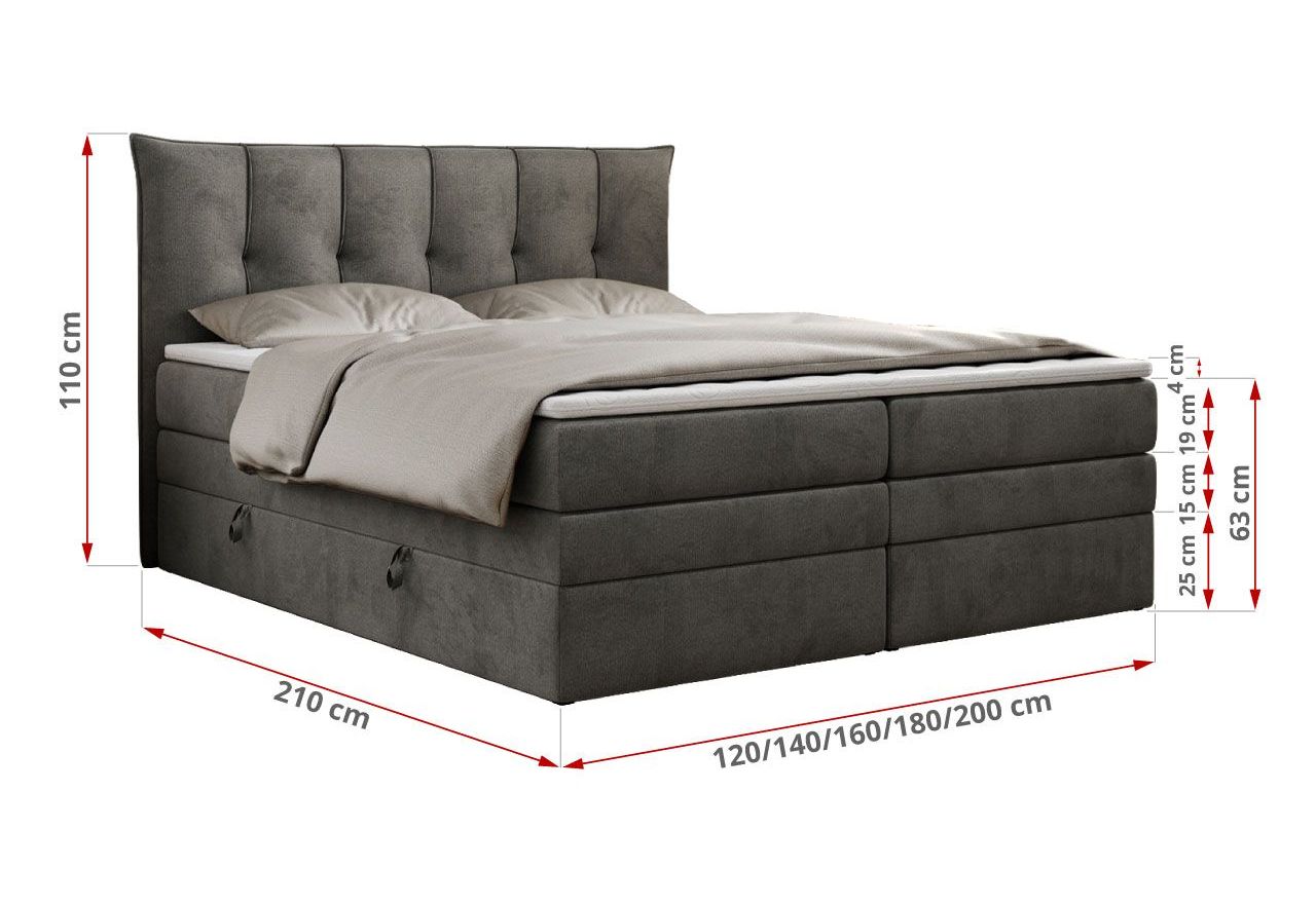 Łóżko kontynentalne PREMIUM 10 KING 200x200 - H4 - ciemnoszary, welwet