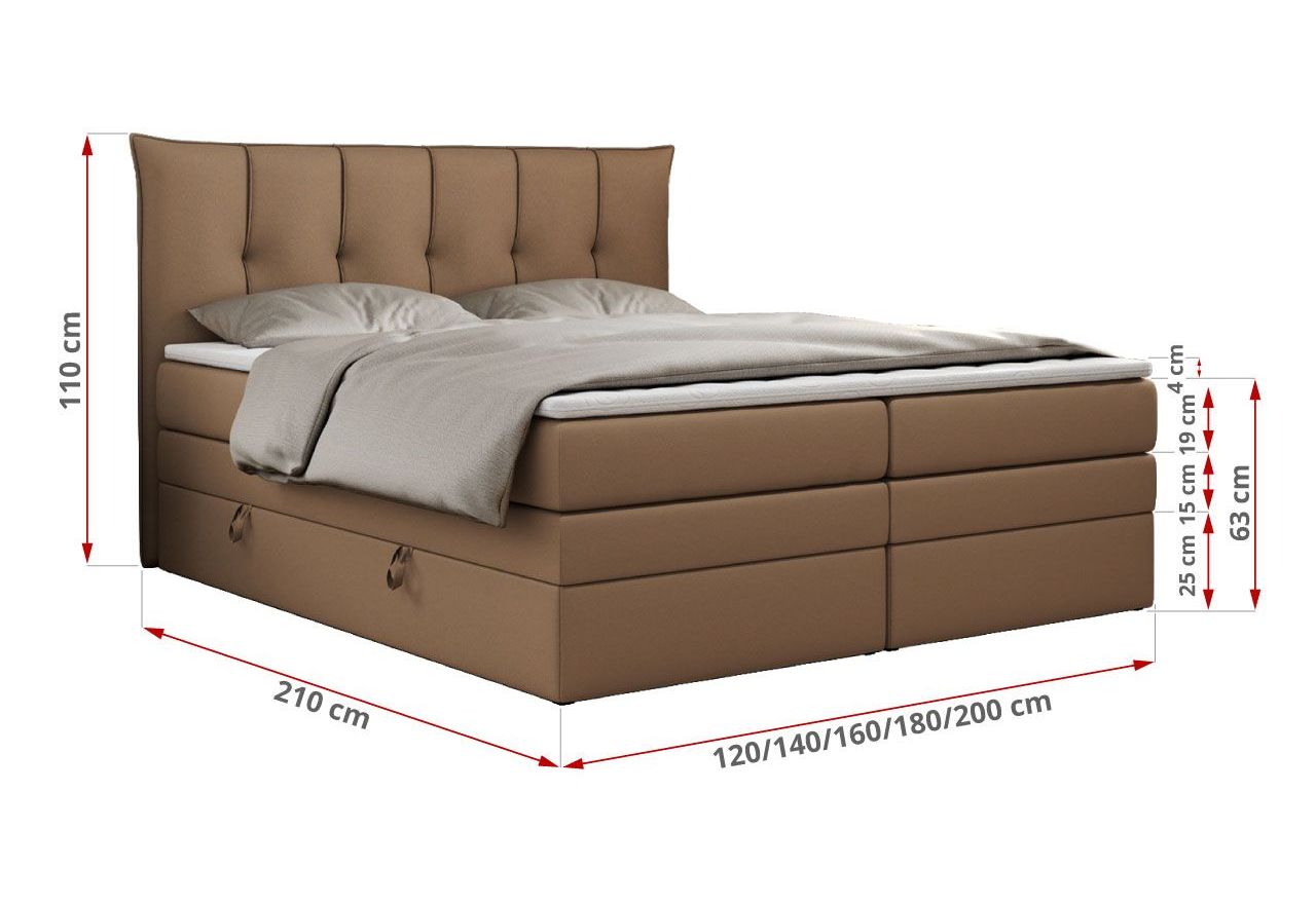 Łóżko kontynentalne PREMIUM 10 KING 140x200 - H3 - brązowy, ekoskóra