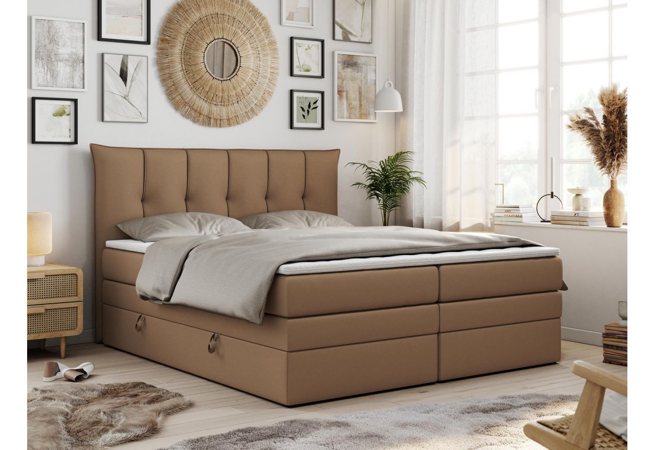 Łóżko kontynentalne PREMIUM 10 KING 180x200 - H3 - brązowy, ekoskóra