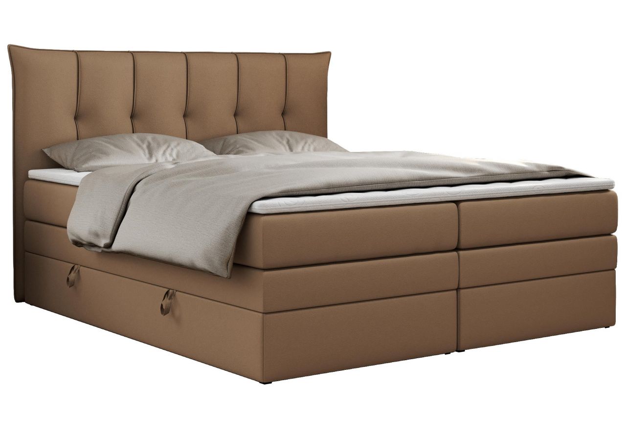 Łóżko kontynentalne PREMIUM 10 KING 180x200 - H3 - brązowy, ekoskóra