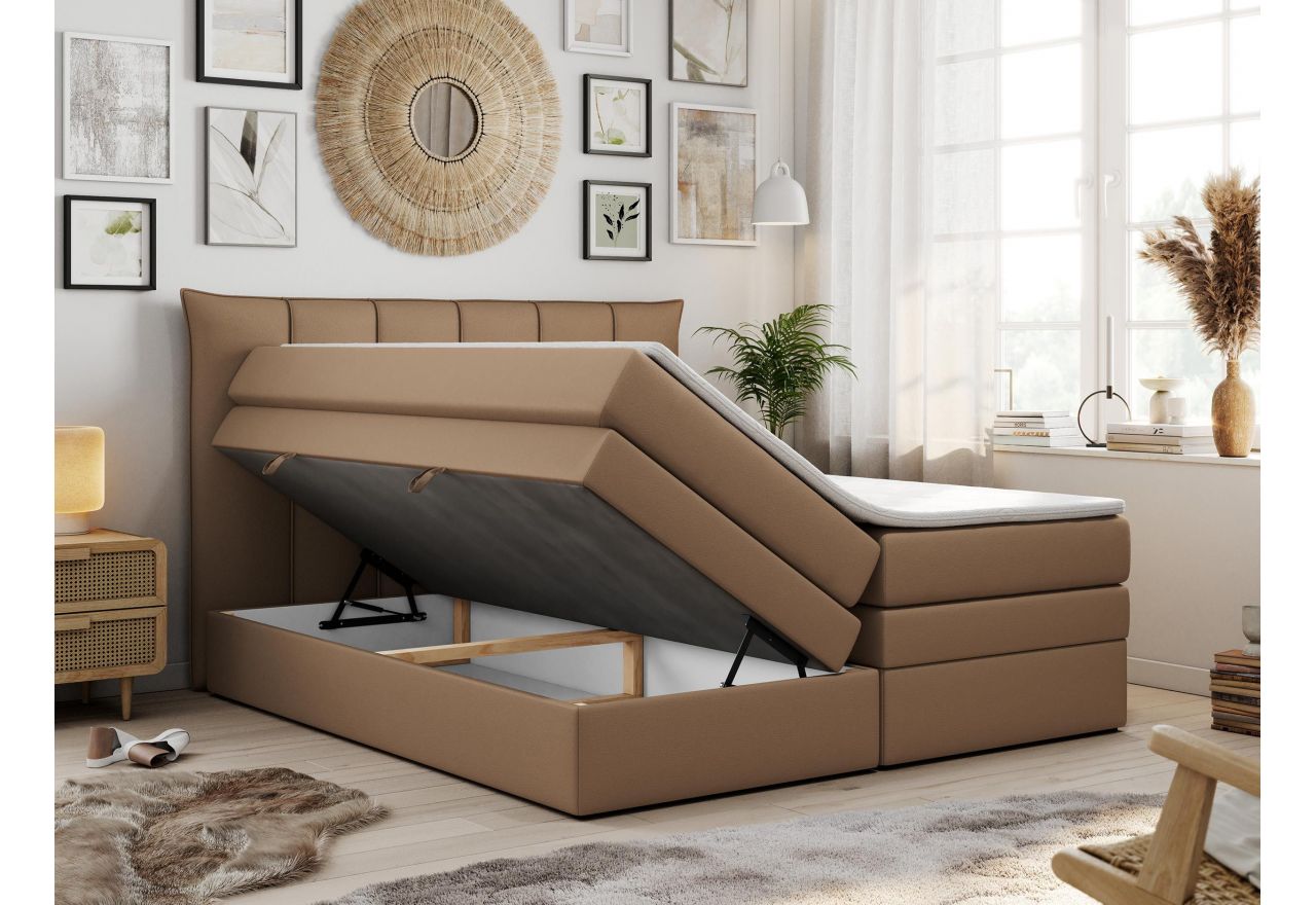 Łóżko kontynentalne PREMIUM 10 KING 120x200 - H4 - brązowy, ekoskóra