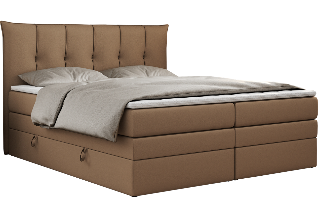 Łóżko kontynentalne PREMIUM 10 KING 160x200 - H4 - brązowy, ekoskóra