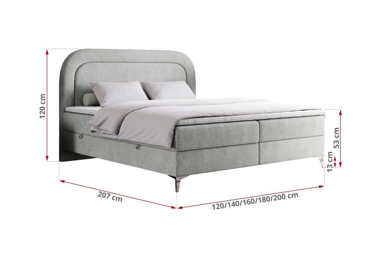 Łóżko kontynentalne EIRA 120x200 - H3 - jasnoszary, struktura