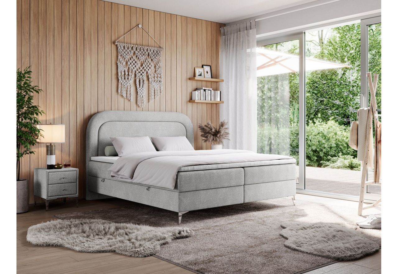 Łóżko kontynentalne EIRA 200x200 - H3 - jasnoszary, struktura