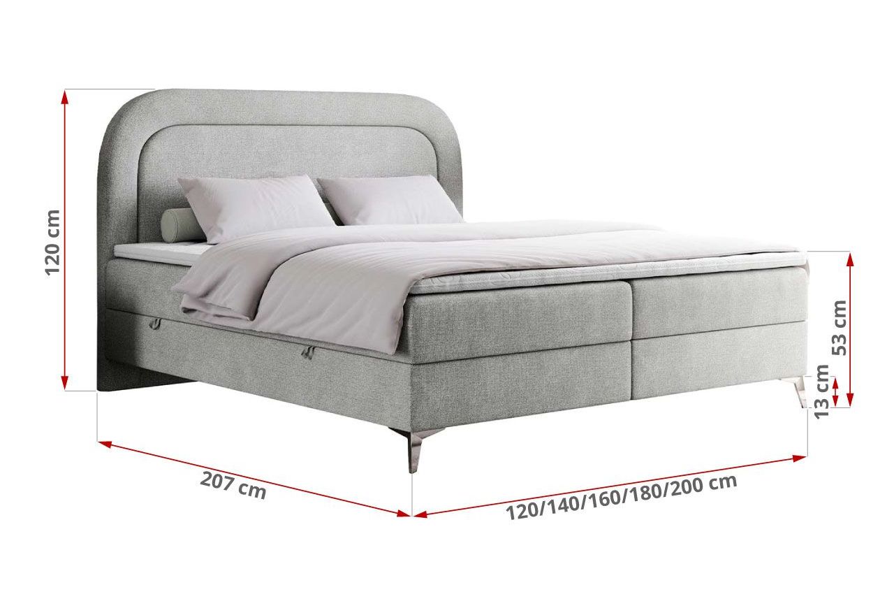 Łóżko kontynentalne EIRA 120x200 - H4 - jasnoszary, struktura