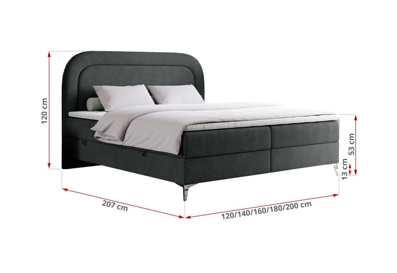 Łóżko kontynentalne EIRA 120x200 - H3 - ciemnoszary, struktura