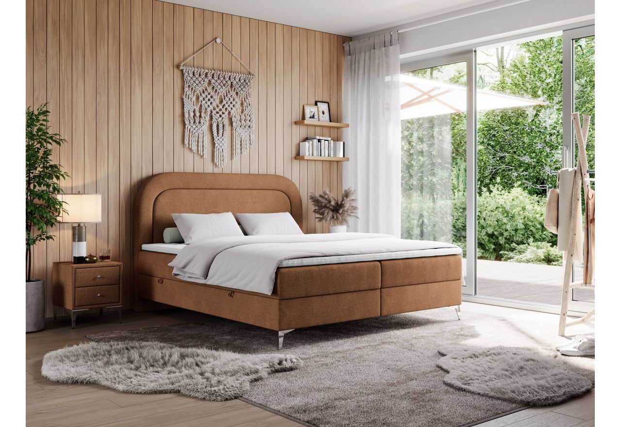 Łóżko kontynentalne EIRA 200x200 - H3 - pomarańczowy, struktura