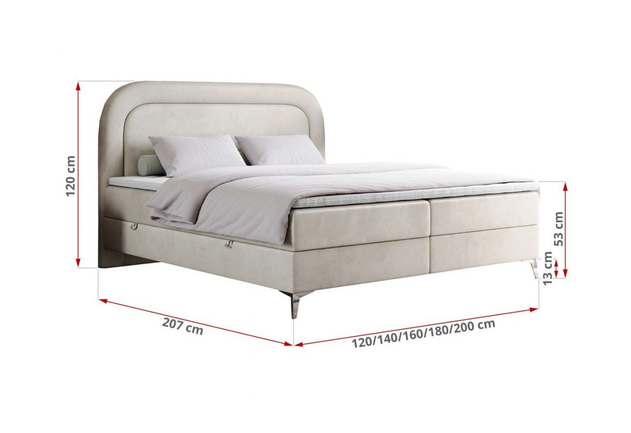 Łóżko kontynentalne EIRA 120x200 - H3 - beżowy, welwet
