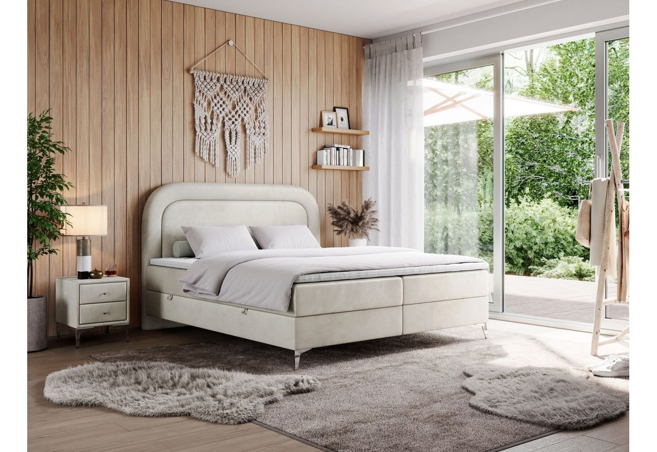 Łóżko kontynentalne EIRA 140x200 - H3 - beżowy, welwet