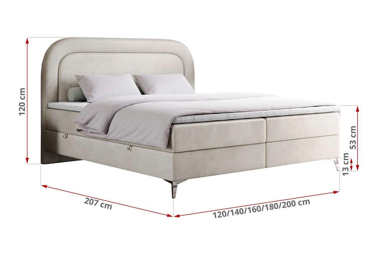Łóżko kontynentalne EIRA 200x200 - H4 - beżowy, welwet
