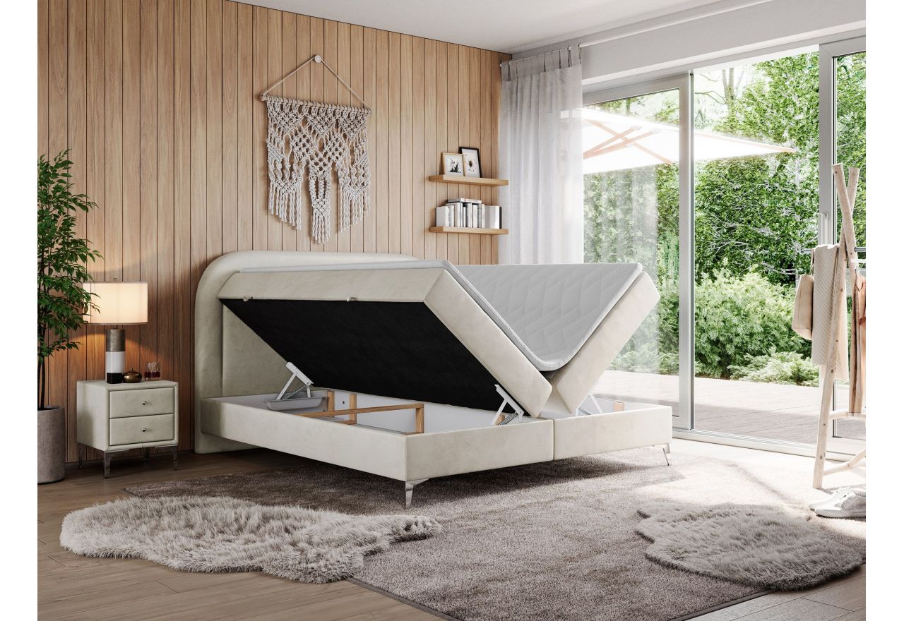 Łóżko kontynentalne EIRA 200x200 - H4 - beżowy, welwet