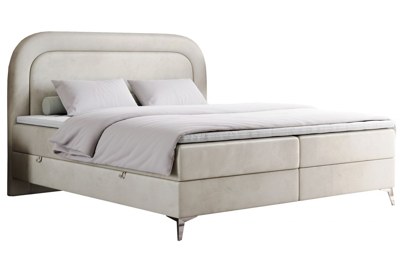 Łóżko kontynentalne EIRA 200x200 - H4 - beżowy, welwet