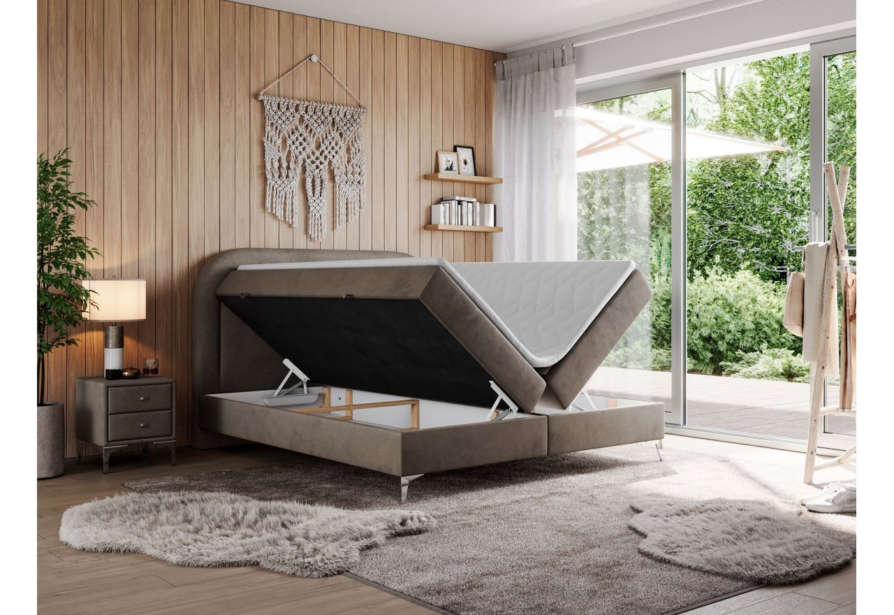 Łóżko kontynentalne EIRA 200x200 - H3 - brązowy, welwet