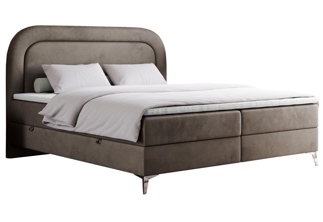 Łóżko kontynentalne EIRA 160x200 - H4 - brązowy, welwet