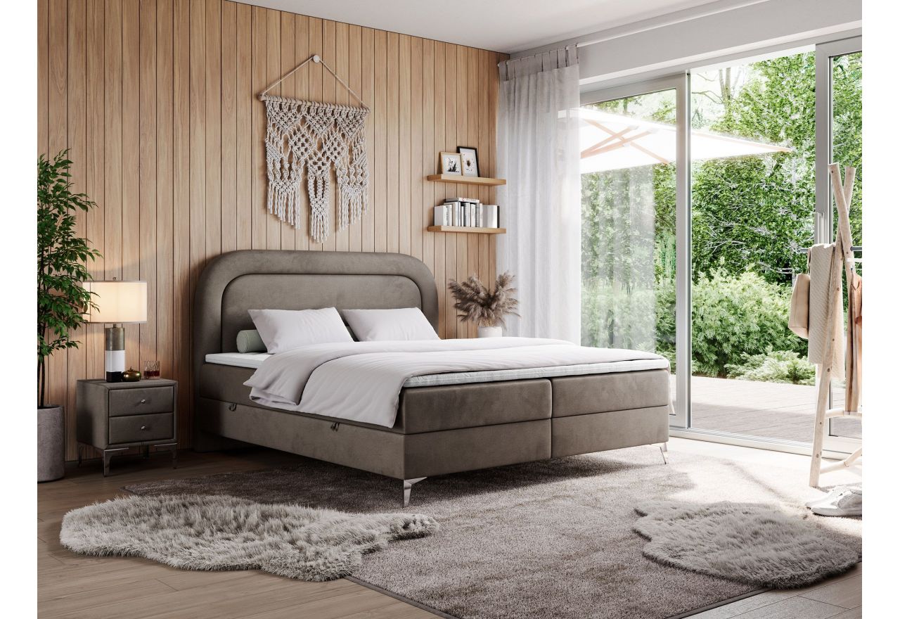 Łóżko kontynentalne EIRA 200x200 - H4 - brązowy, welwet