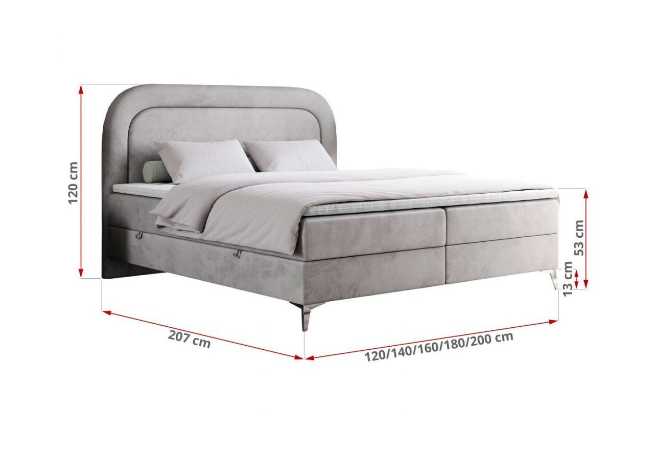 Łóżko kontynentalne EIRA 120x200 - H3 - jasnoszary, welwet
