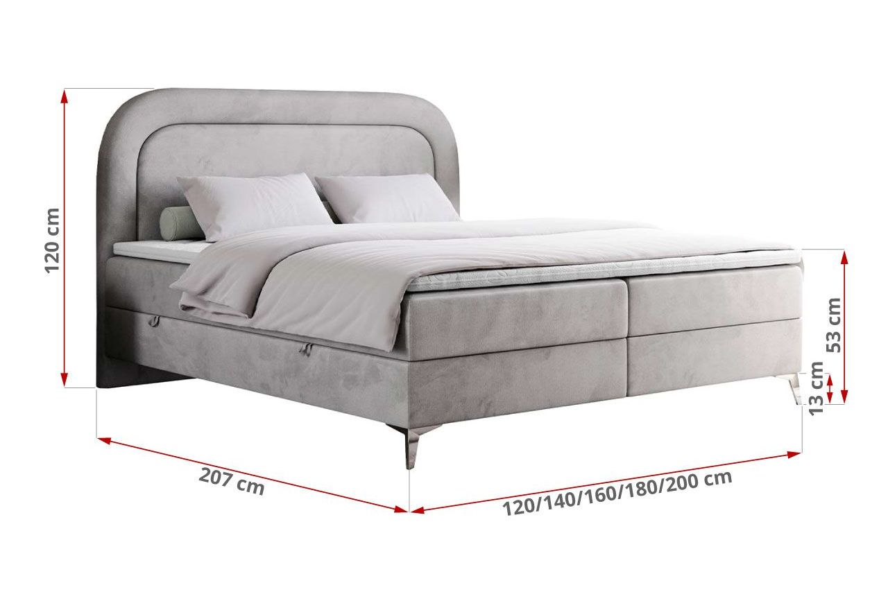 Łóżko kontynentalne EIRA 160x200 - H3 - jasnoszary, welwet