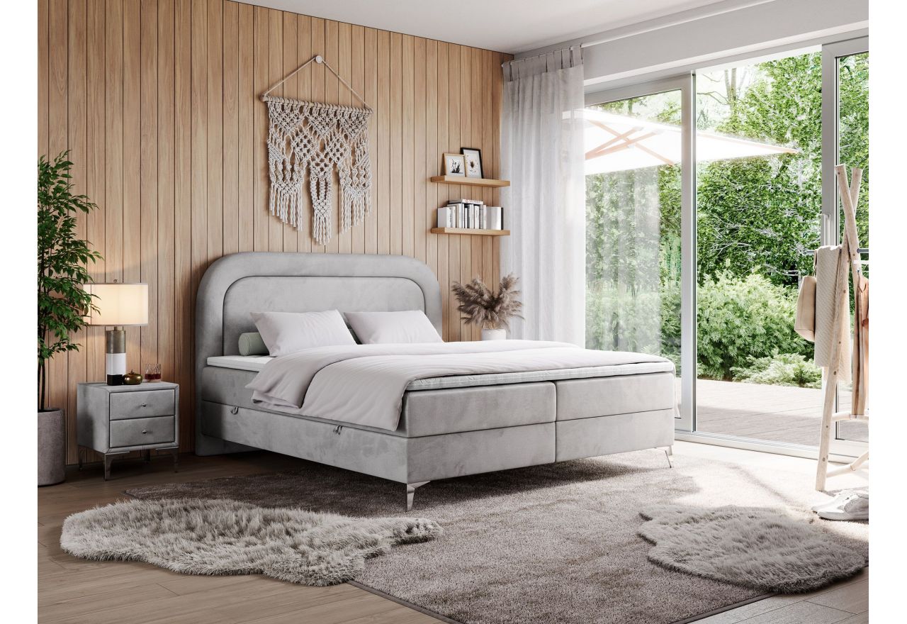 Łóżko kontynentalne EIRA 180x200 - H3 - jasnoszary, welwet