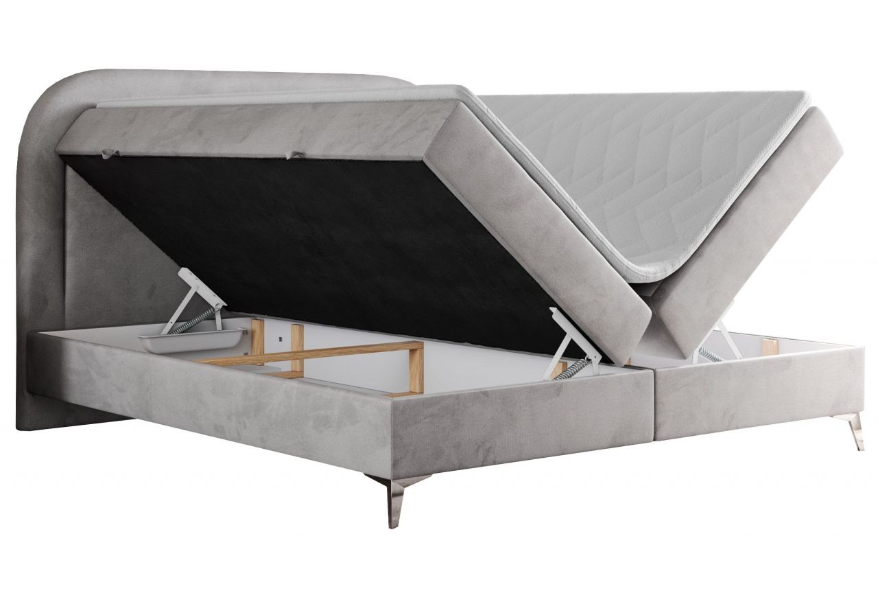 Łóżko kontynentalne EIRA 200x200 - H4 - jasnoszary, welwet