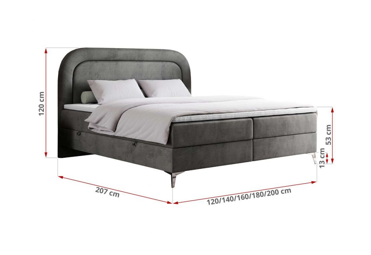 Łóżko kontynentalne EIRA 120x200 - H3 - ciemnoszary, welwet