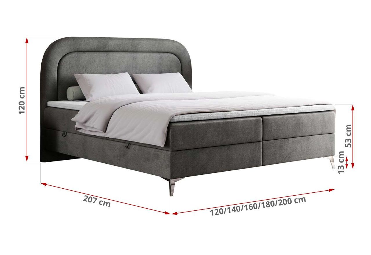 Łóżko kontynentalne EIRA 140x200 - H3 - ciemnoszary, welwet