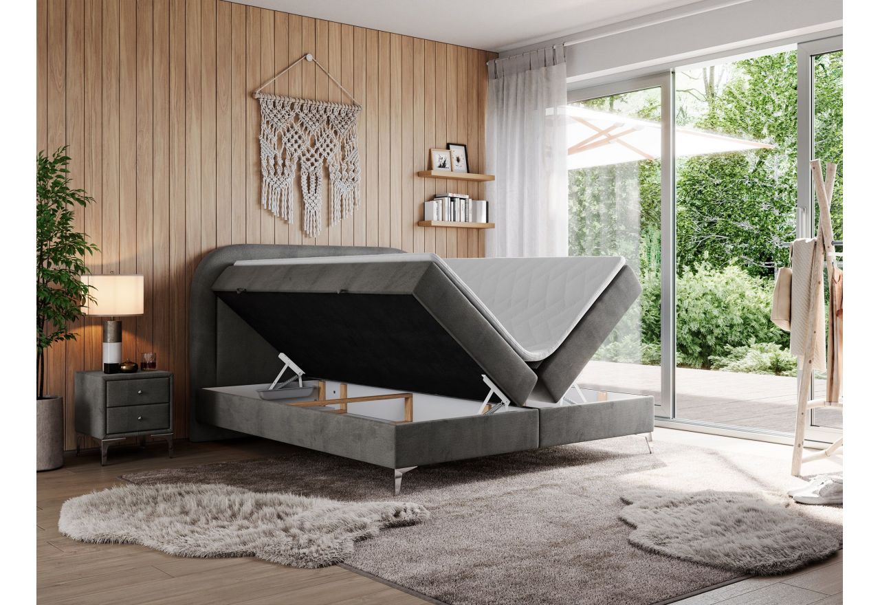 Łóżko kontynentalne EIRA 160x200 - H3 - ciemnoszary, welwet