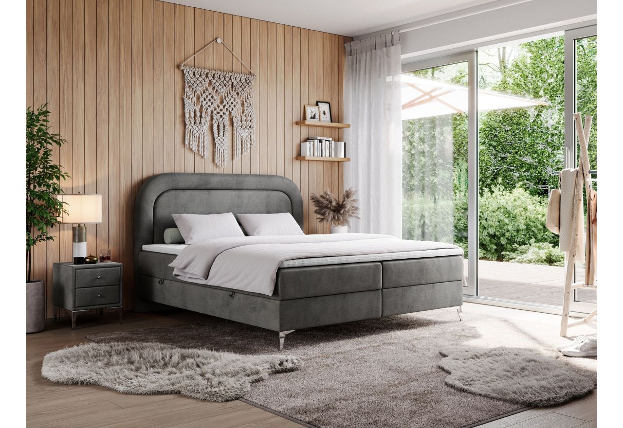 Łóżko kontynentalne EIRA 200x200 - H4 - ciemnoszary, welwet