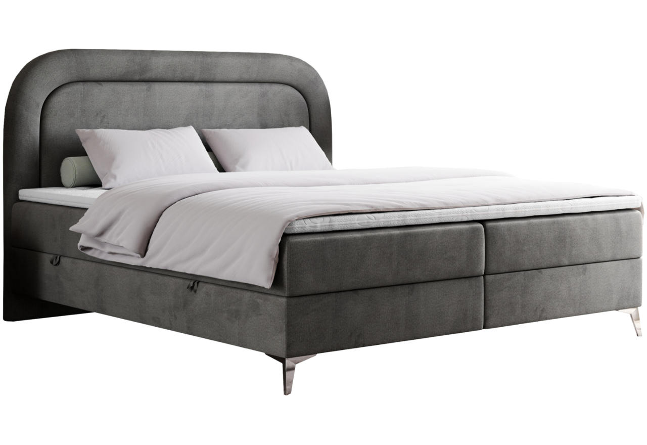 Łóżko kontynentalne EIRA 200x200 - H4 - ciemnoszary, welwet