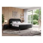 Łóżko kontynentalne EIRA 200x200 - H3 - czarny, ekoskóra