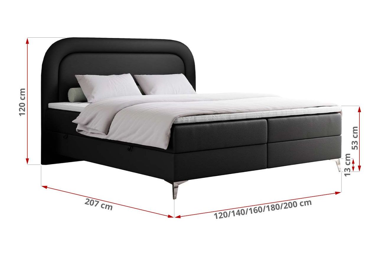 Łóżko kontynentalne EIRA 180x200 - H4 - czarny, ekoskóra