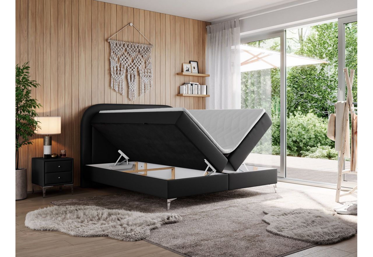 Łóżko kontynentalne EIRA 200x200 - H4 - czarny, ekoskóra