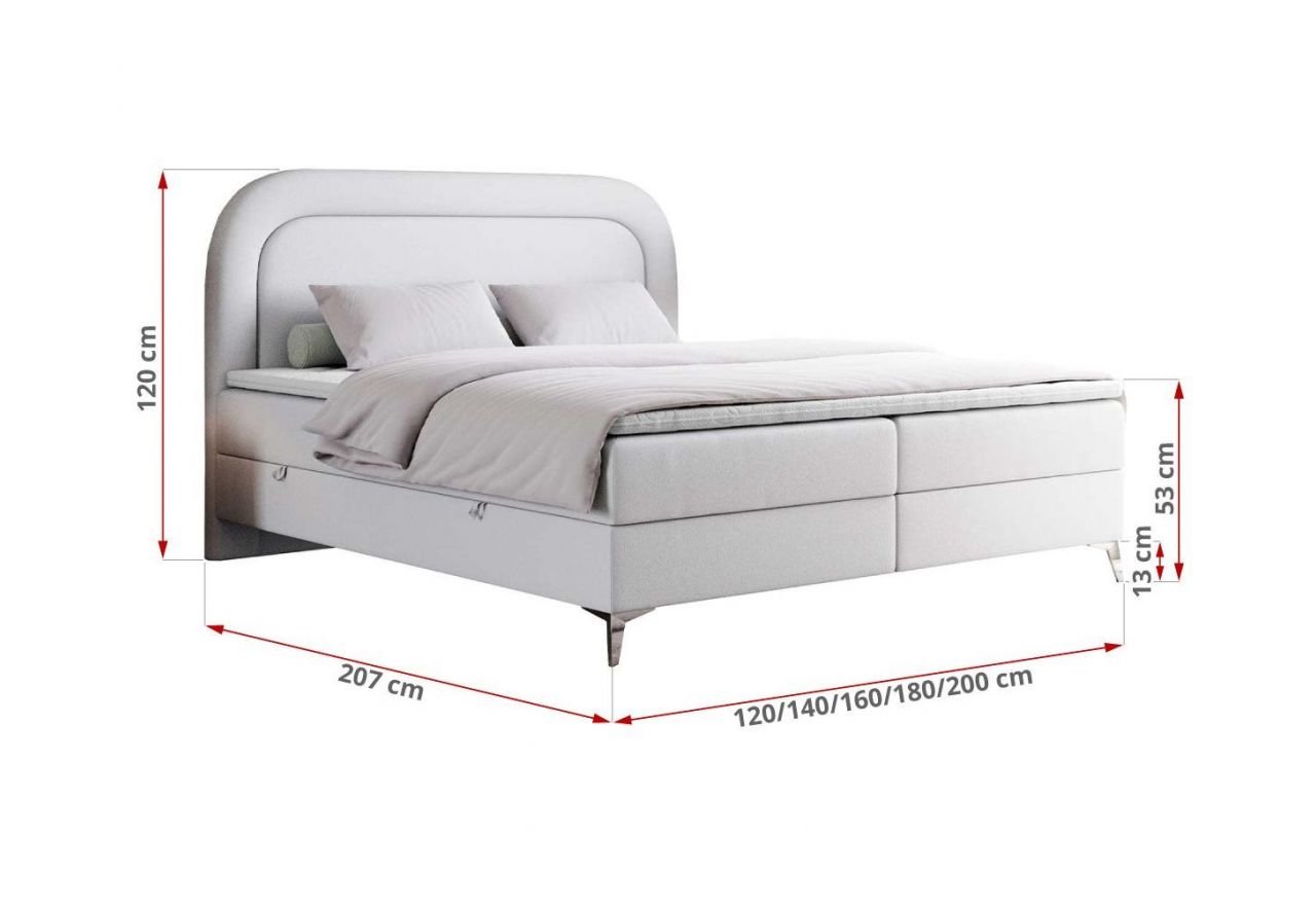 Łóżko kontynentalne EIRA 120x200 - H3 - biały, ekoskóra