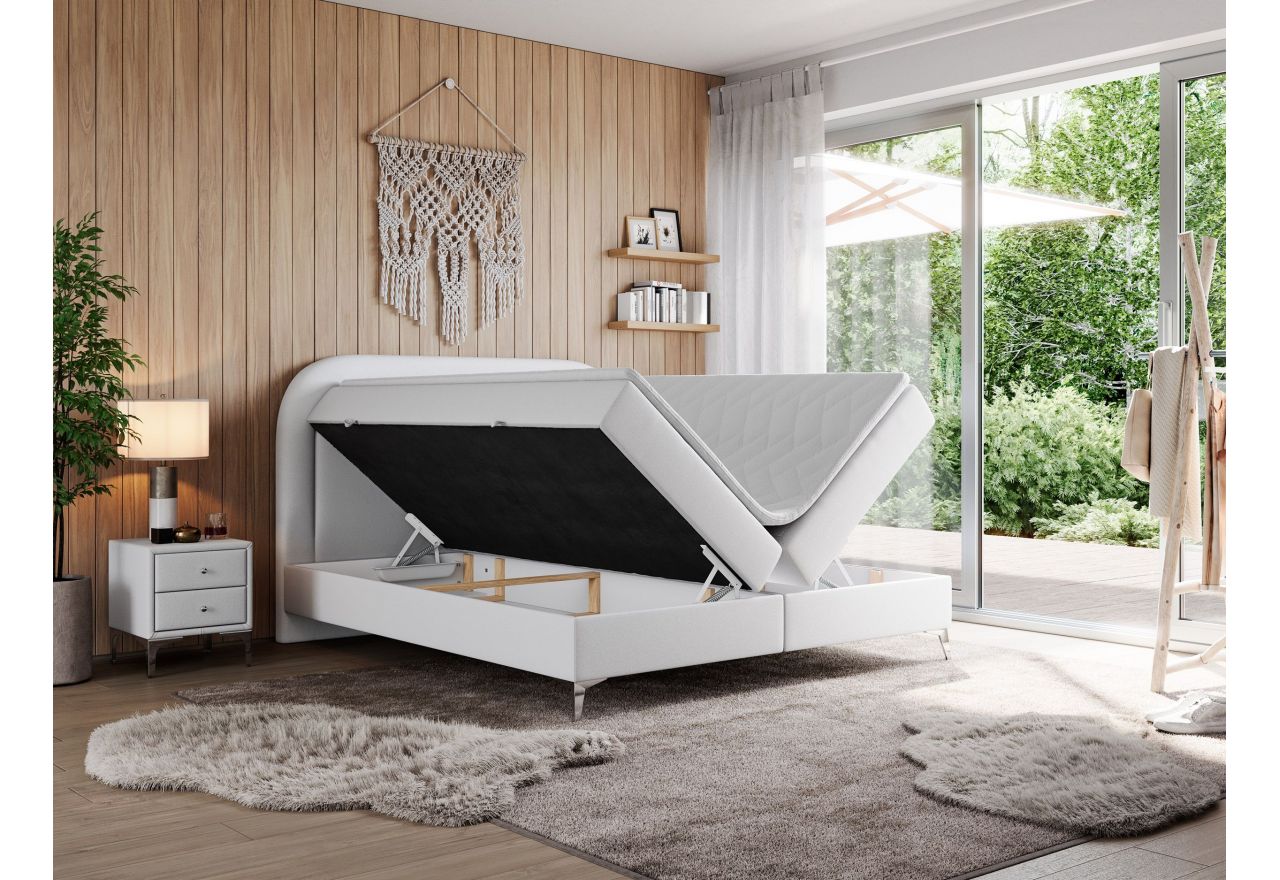 Łóżko kontynentalne EIRA 200x200 - H3 - biały, ekoskóra