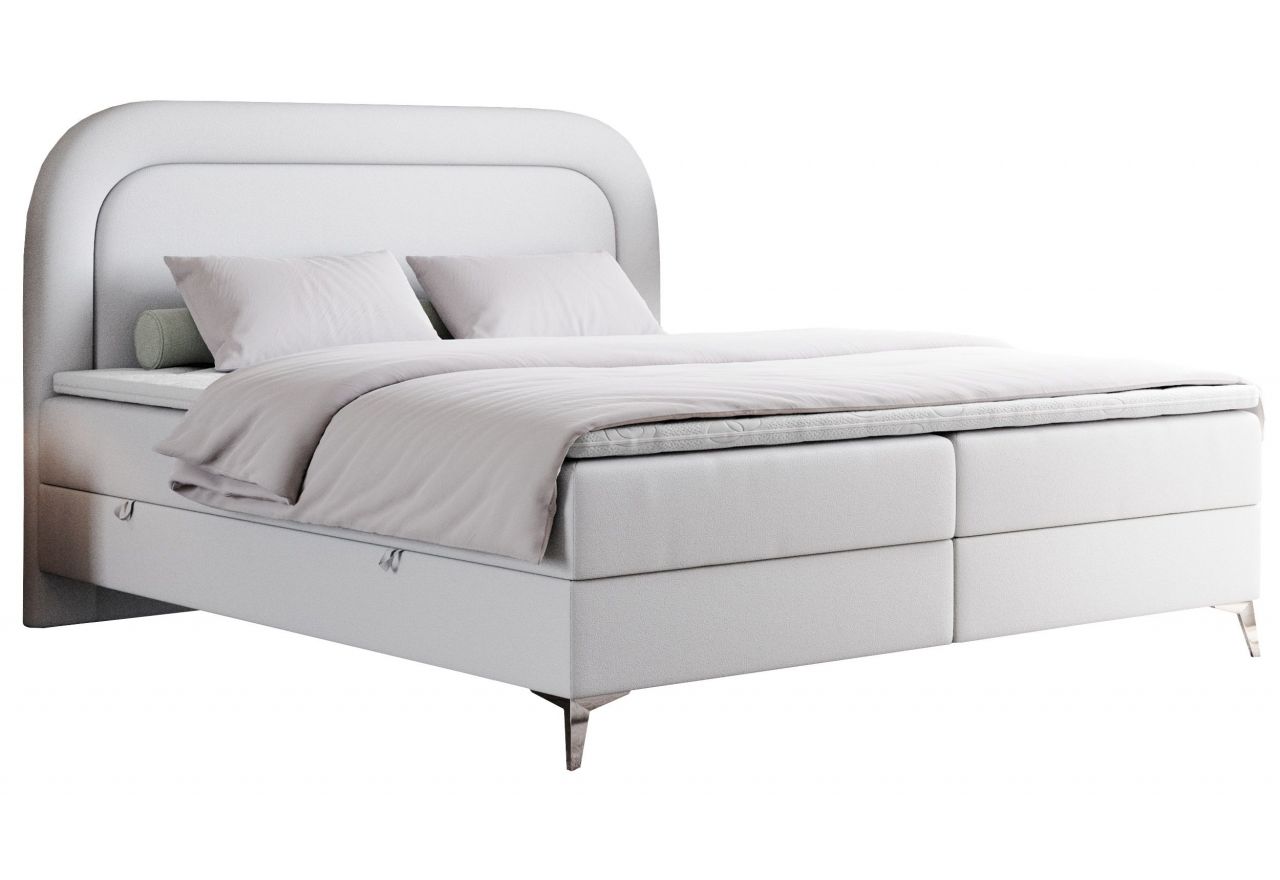 Łóżko kontynentalne EIRA 200x200 - H3 - biały, ekoskóra