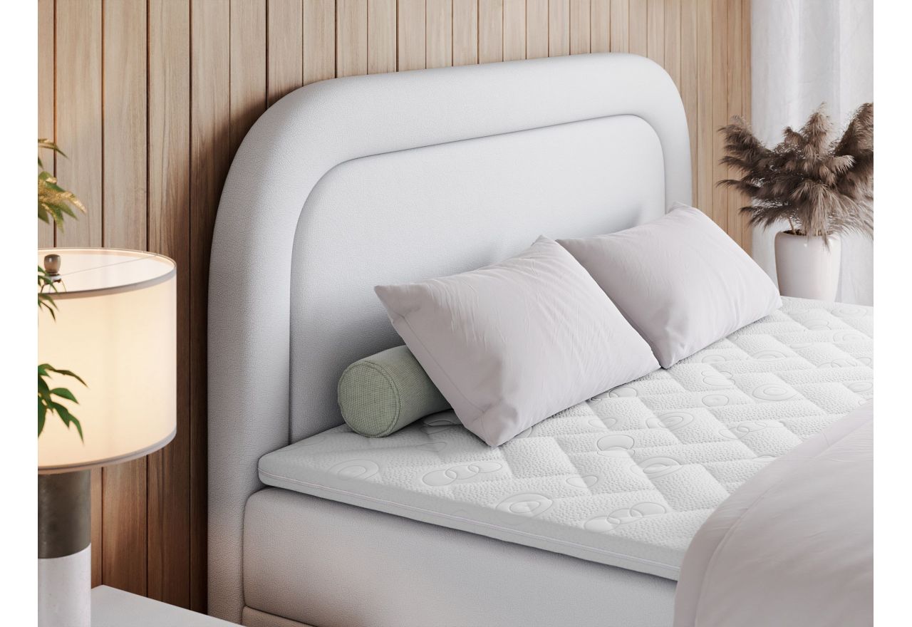 Łóżko kontynentalne EIRA 160x200 - H4 - biały, ekoskóra