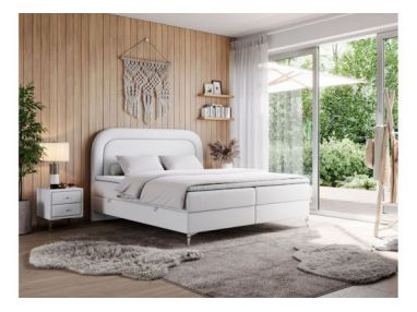 Łóżko kontynentalne EIRA 180x200 - H4 - biały, ekoskóra