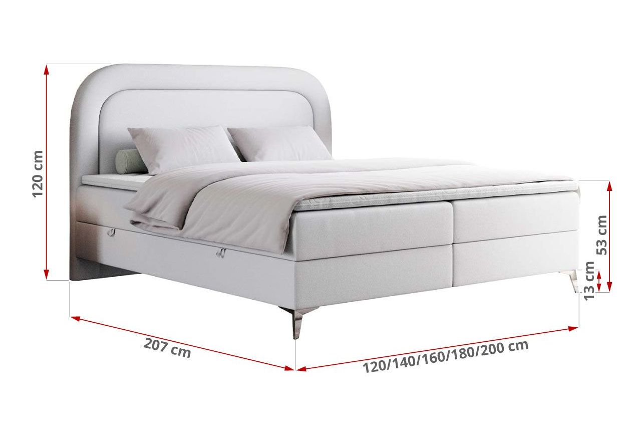Łóżko kontynentalne EIRA 200x200 - H4 - biały, ekoskóra
