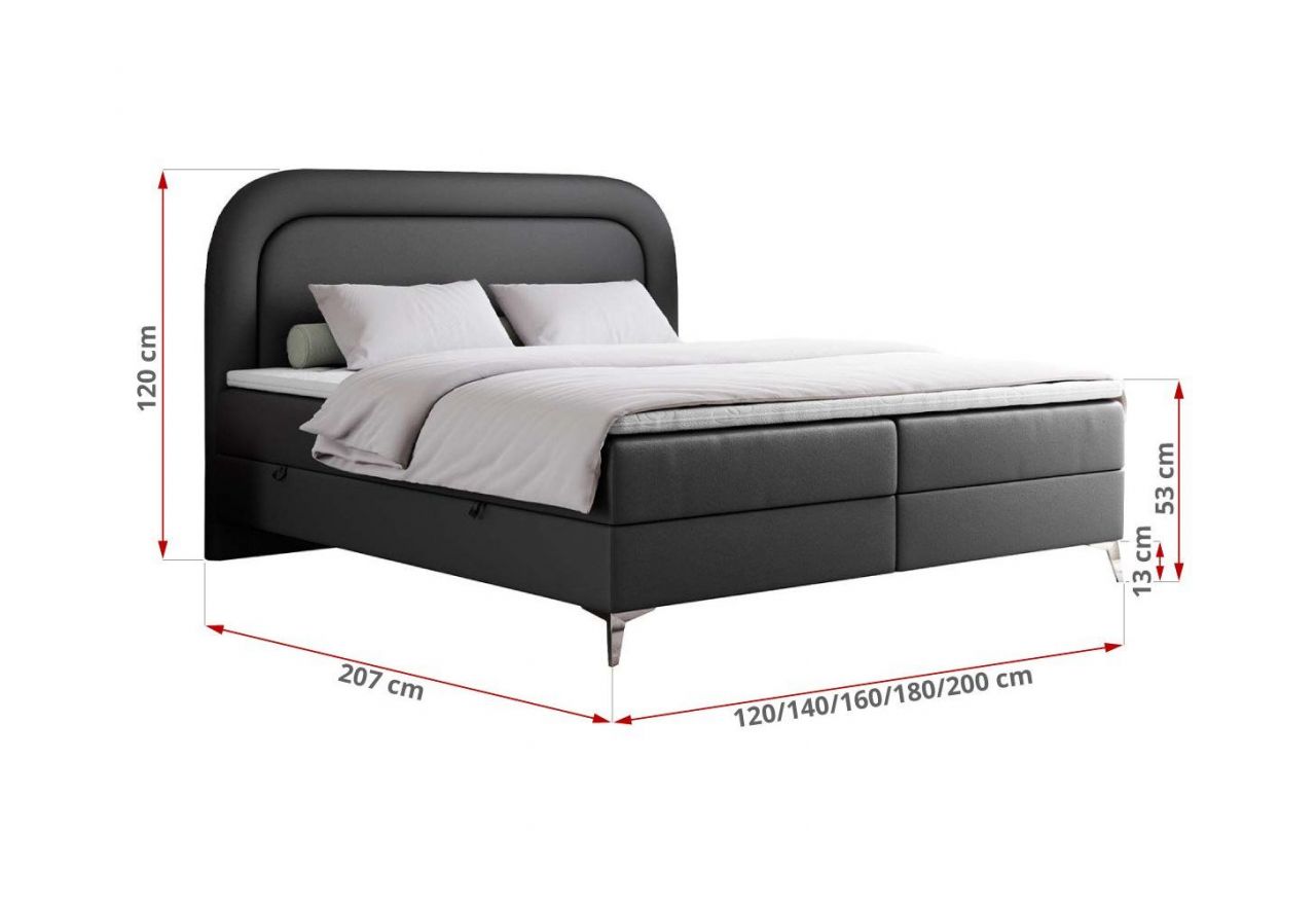 Łóżko kontynentalne EIRA 120x200 - H3 - ciemnoszary, ekoskóra