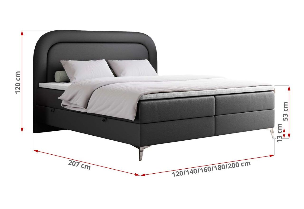 Łóżko kontynentalne EIRA 180x200 - H4 - ciemnoszary, ekoskóra