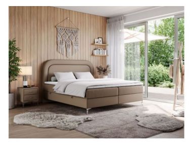 Łóżko kontynentalne EIRA 120x200 - H4 - brązowy, ekoskóra