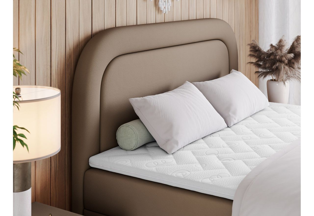 Łóżko kontynentalne EIRA 140x200 - H4 - brązowy, ekoskóra