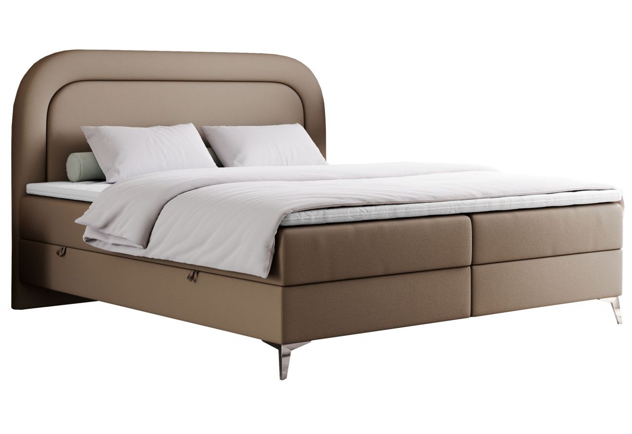 Łóżko kontynentalne EIRA 160x200 - H4 - brązowy, ekoskóra