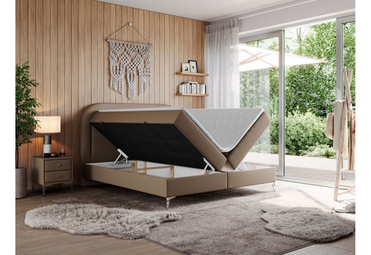 Łóżko kontynentalne EIRA 180x200 - H4 - brązowy, ekoskóra