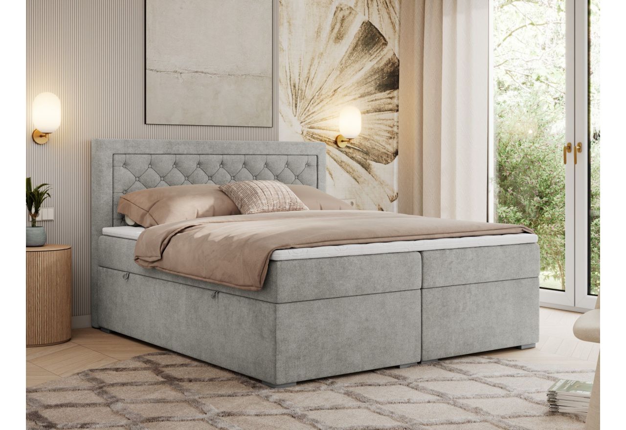 Łóżko kontynentalne JASIR 140x200 - H4 - jasnoszary, struktura