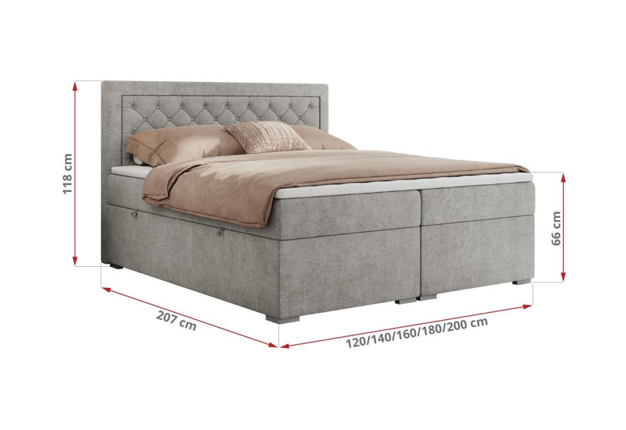 Łóżko kontynentalne JASIR 140x200 - H4 - jasnoszary, struktura