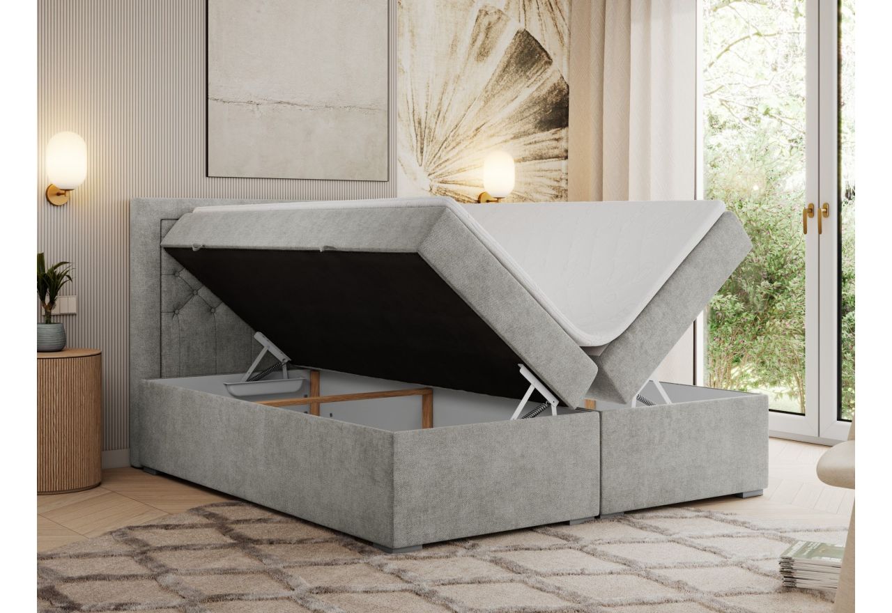 Łóżko kontynentalne JASIR 200x200 - H4 - jasnoszary, struktura