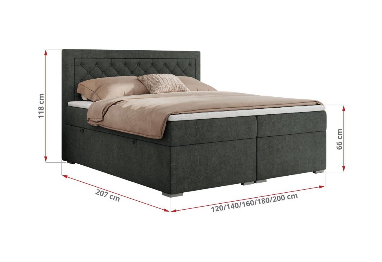 Łóżko kontynentalne JASIR 160x200 - H3 - ciemnoszary, struktura