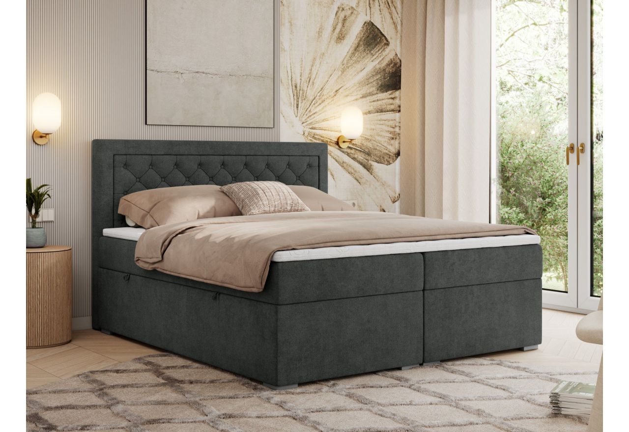 Łóżko kontynentalne JASIR 200x200 - H3 - ciemnoszary, struktura