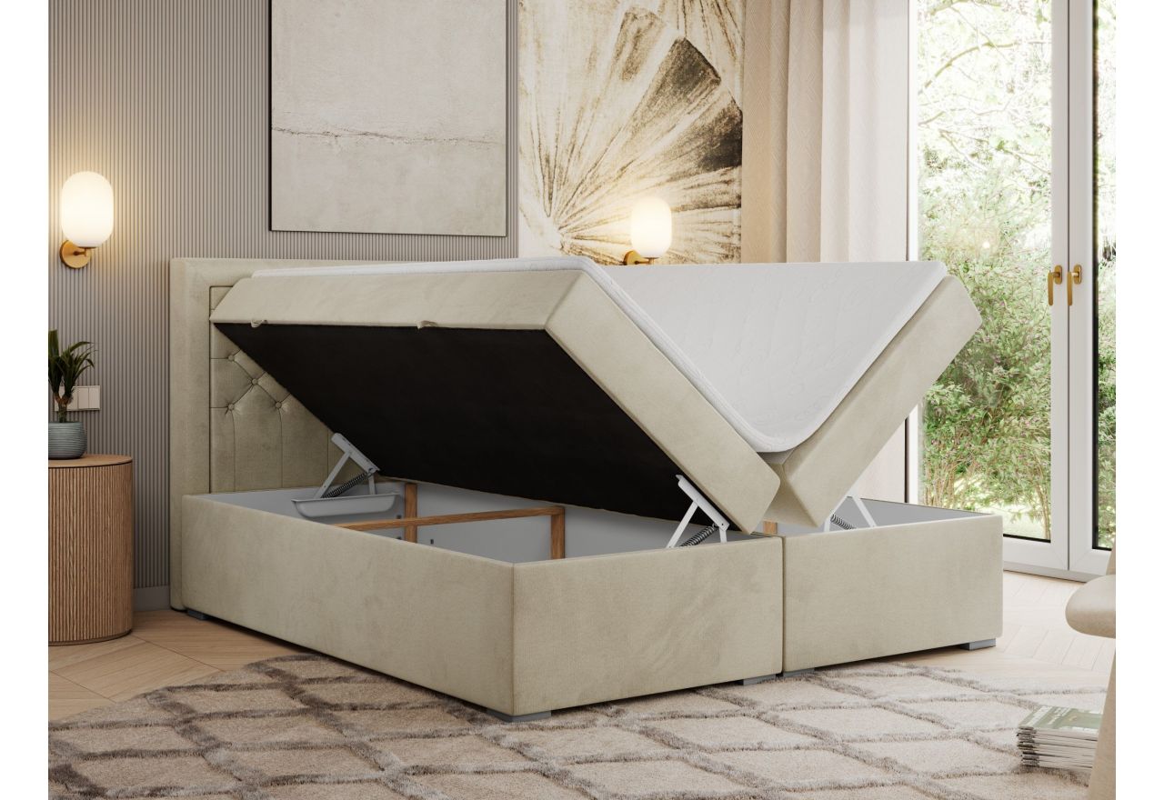 Łóżko kontynentalne JASIR 140x200 - H3 - beżowy, welwet