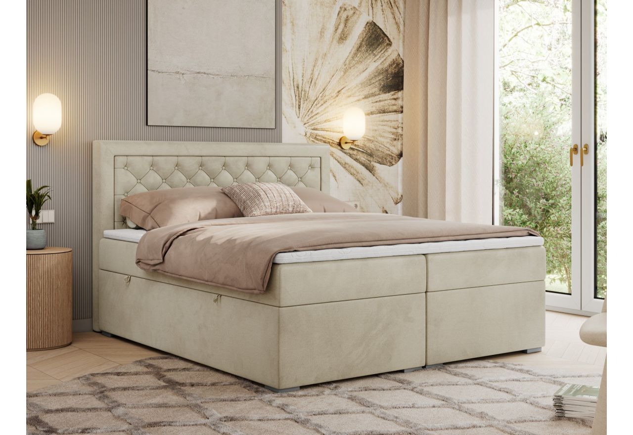 Łóżko kontynentalne JASIR 140x200 - H4 - beżowy, welwet